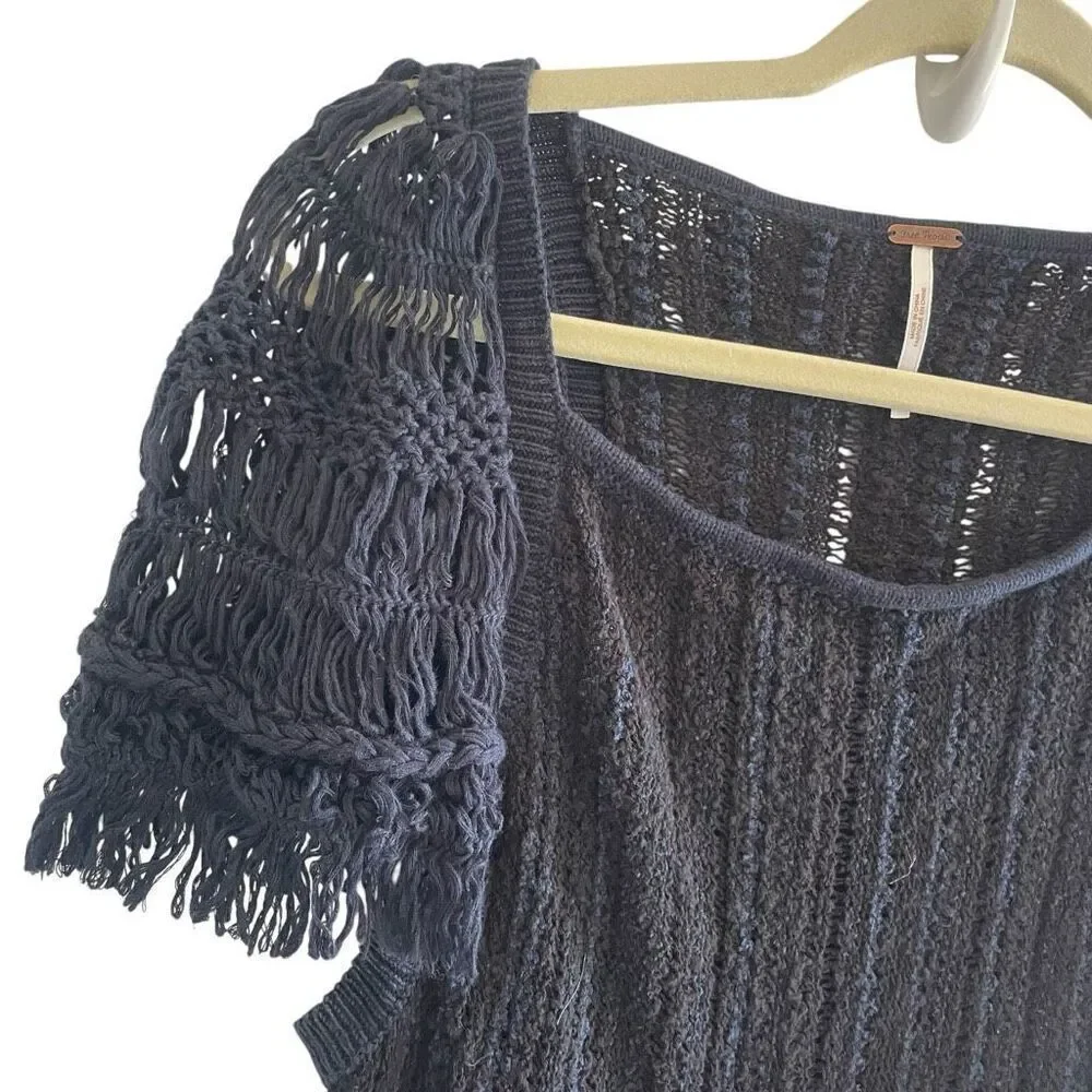Free People Blackbird Crochet Layering Sweater Top Women’s Size Small Black